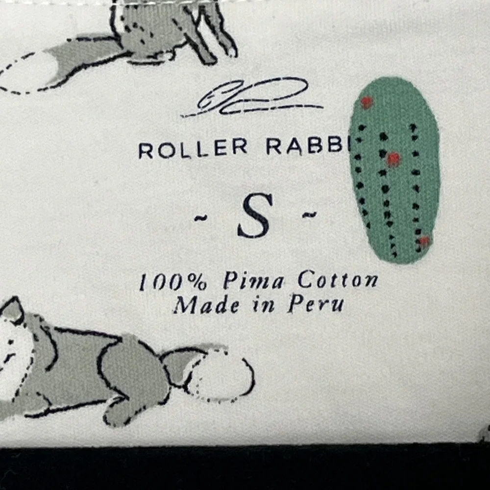Roller Rabbit Desert Wolf Cactus Pajama Top Small White Short Sleeve Pima Cotton
